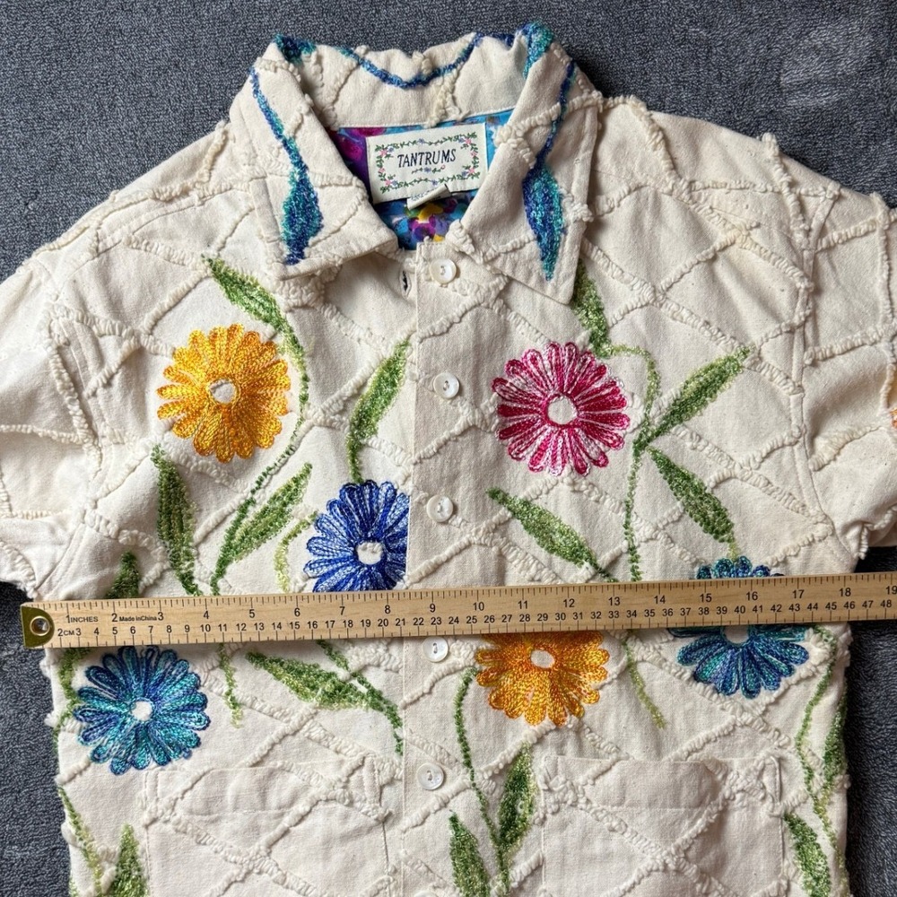 Vintage Tantrums Floral Embroidered Cotton Jacket Boho Artwear Size S India Y2K - Picture 10 of 12